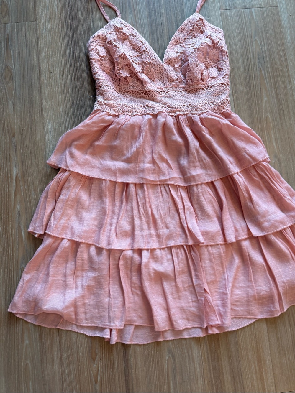 Rebellion Peach Lace Tiered Ruffle Dress